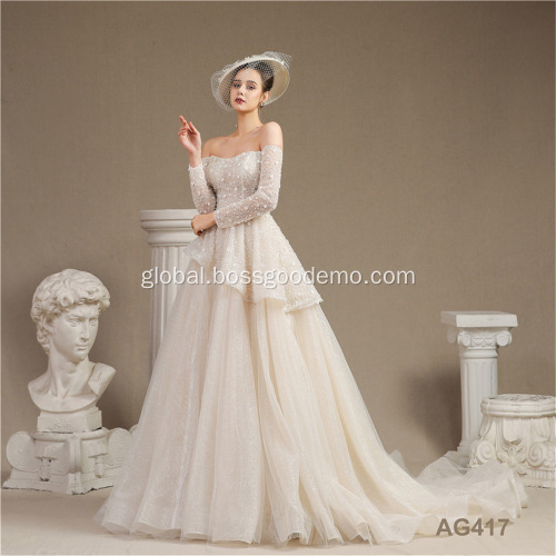 Ungrouped Sexy Luxury Sequined Lace Appliques Bridal Gown off shoulder long sleeve beaded wedding dress Supplier